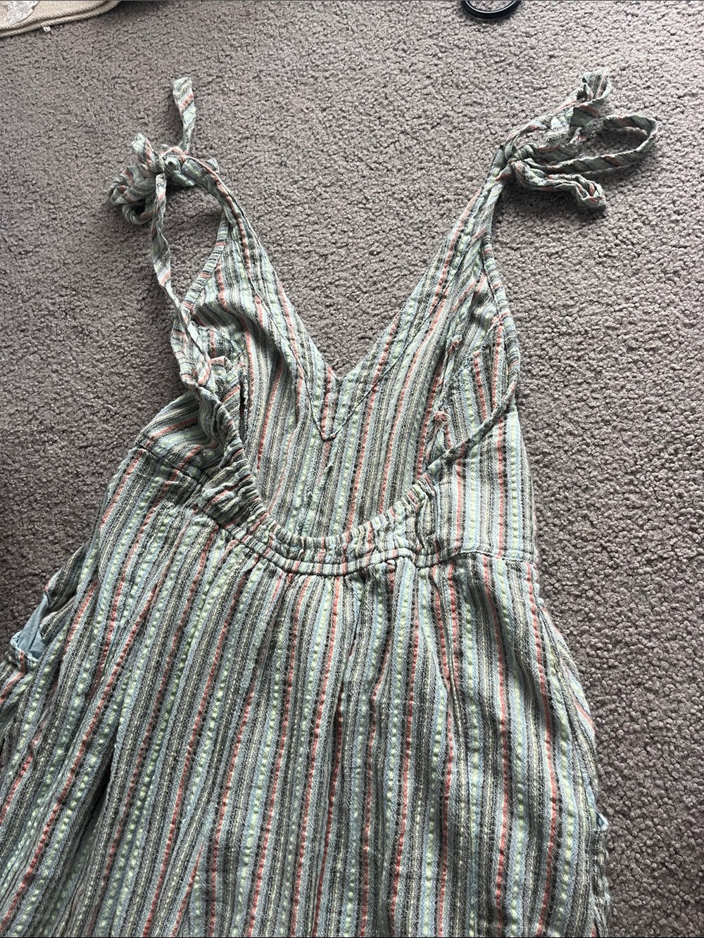 Free People Striped Tie-Shoulder Wide-Leg Jumpsuit in Mint & Cream - Picture 3 of 3